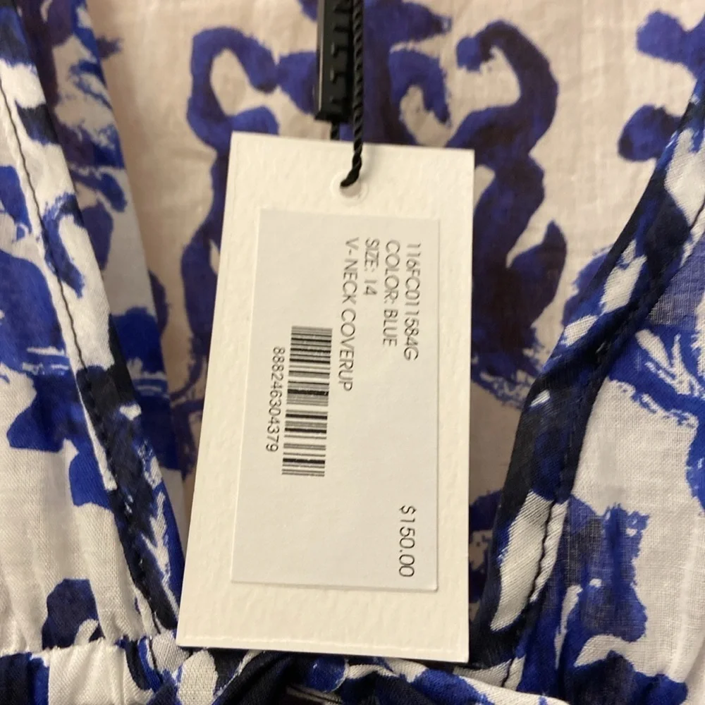 Milly Minis Girls V-Neck Coverup Blue/White Print Size 14 NWT